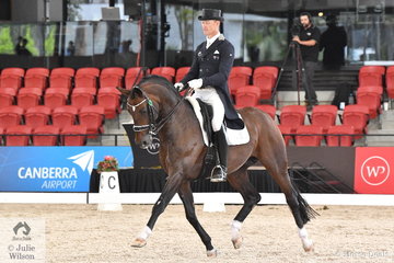 Resident dressage professional and Australian international rider, Brett Parberry rode Terry Snow's imported stallion, 'Sky Diamond' to third place in the Netier Prix St Georges CDN with 69.58%.