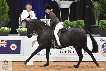 Emma Hutchinson from NSW claimed the Child's large Show Hunter Pony Runner Up award with her, 'SP Exclusive Footage'.