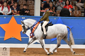 Riding for Queensland, Bronte Raymont rode Kylie Raymont's Victorian bred, 'Nawarrah Park Belladonna' to take out the Child's Small Show Hunter Pony Runner Up award.