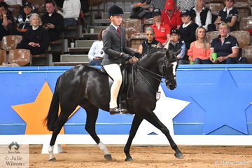 Riding for Queensland, Jack Jackson rode Carmen Jackson's delightful, 'Malibu Park Mahagony' to claim the Child's Large Show Hunter Galloway Championship.
