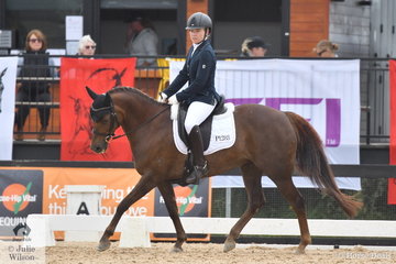 Emma Gentle rode Yarrumdoc Debutante to fifth place  in the Pony Novice 2B, scoring 64.78%.