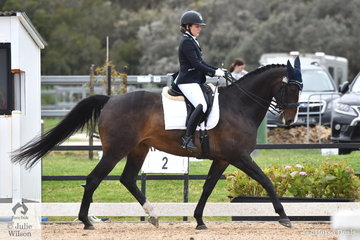 Claire Arnold is pictured aboard the Victorian bred, 'Mayfield With Lace' during the Medium competition  on day four of the Serata Equine Victorian Dressage Festival.