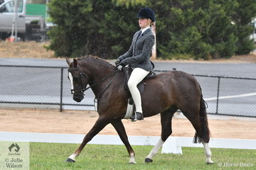 Meg Small rode Jessica Payne's, 'Corvan Park Cora Lynn' to fifth place in the class for Child's Show Hunter Pony 13-14hh.