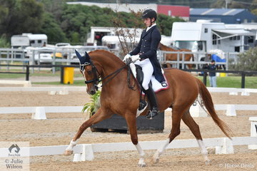 Riley Alexander riding G, J and K Farrell's, Larenso placed fifth in the FEI Grand Prix CDI3*, scoring 68.17%.