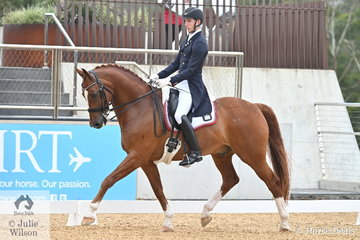 Talented rider, Riley Alexander rode Julie Farrell's, 'MI Sirtainly Sir' by Sir Donnerhall to take sixth place in the Intermediate A CDN.