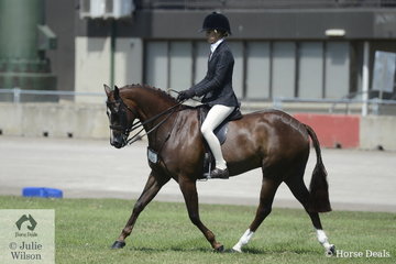 Ebonie Lee rode the Lee Family's, 'PP Question Time' to win the class for Riding Pony Hunter 13.2-14hh.