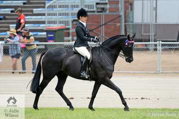 Where have all the years gone? Sophisticated, Caitlin Fricker rode her own and Victoria Fricker's delightful, Monorvale After Five' to win the class for Lady's Hack.