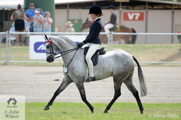 Isabelle Duke rode Eizabeth and Rhonda Daly's, 'Mirinda Lancelot' to win the class for Open Pony 13.2-14hh.