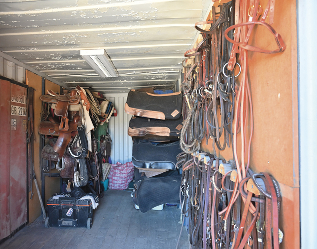 A container has been turned into a safe, weather and vermin proof tack room, but this container has a surprise.