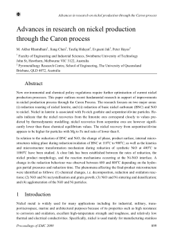 Item - Advances in research on nickel production through the caron ...