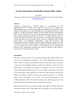 Item - Social connectedness and health amongst older adults - Swinburne ...
