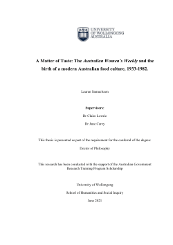 A Matter of Taste: The Australian Women’s Weekly and the birth of a modern Australian food culture, 1933-1982