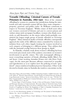 Versatile offending: criminal careers of female prisoners in Australia, 1860–1920