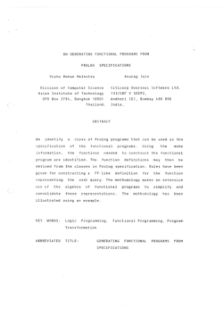 Item - On generating functional programs from PROLOG specifications ...