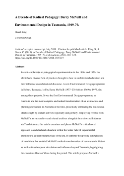 A decade of radical pedagogy: Barry McNeill and environmental design in Tasmania, 1969-79