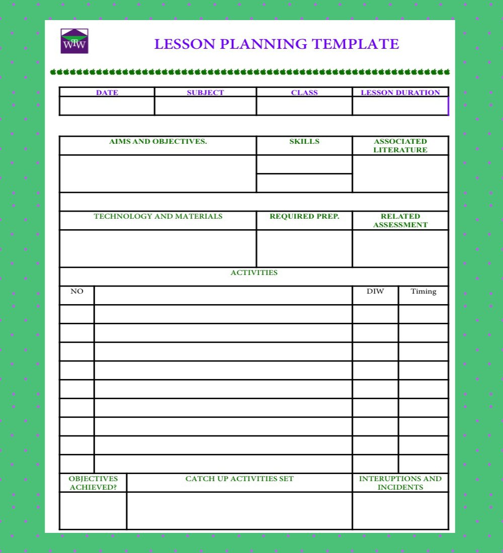 Teacher Lesson Planning Template We Teach Well