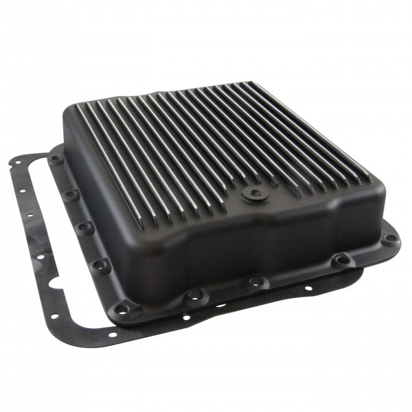 Steel Transmission Pan For Chevy/GM 700R4 4L60E 4L65E - Black EDP Finned Design | Includes Drain Plug | Stock Capacity