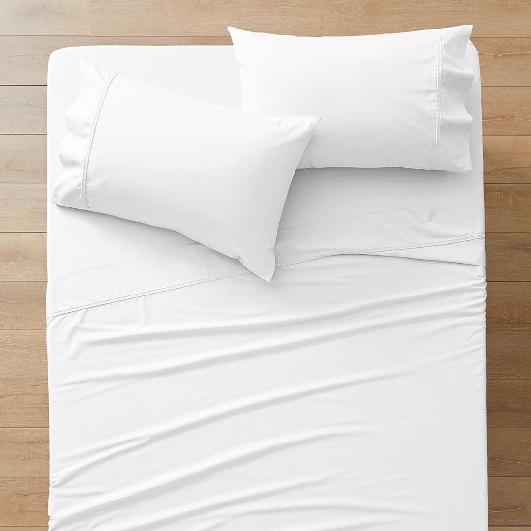 Buy Olsen Brick Linen/Cotton Bed Sheet - White Online | Bed Bath N' Table