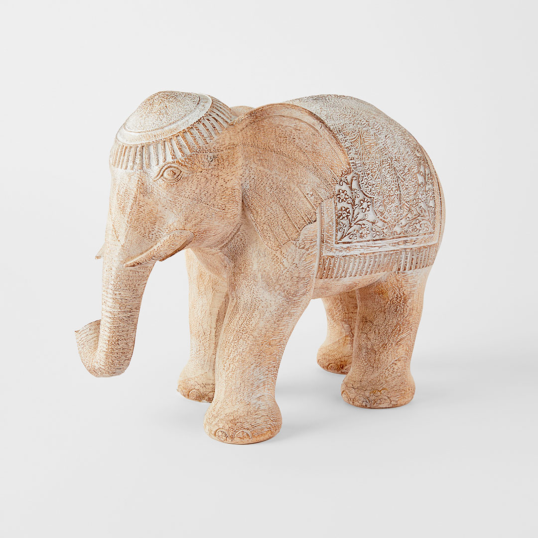 Picture Idea: White Washed Carved Elephant Small