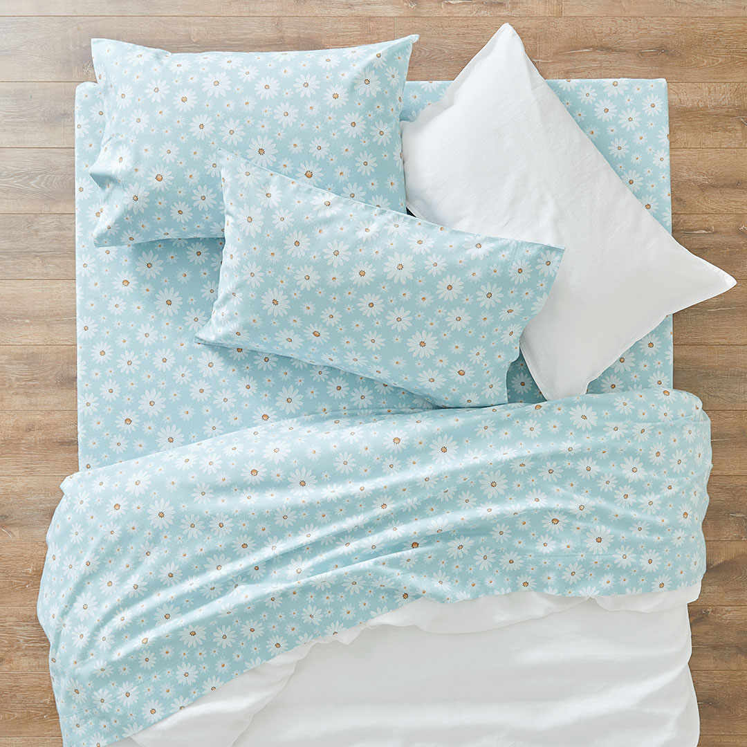 Shop Maeva Flannelette Sheet Set Soft Blue Floral Online Bed Bath N
