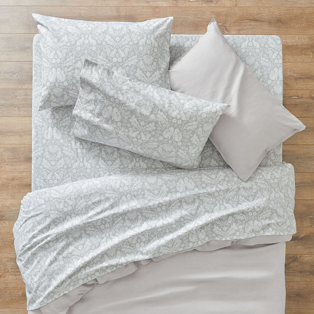 Buy Woodland Flannelette Sheet Set Grey/Cream Floral Online Bed