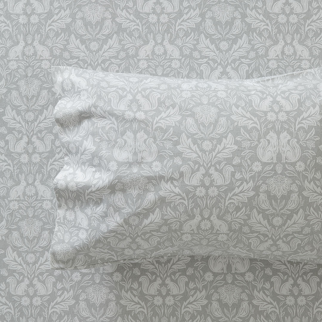 Shop Woodland Flannelette Sheet Set Grey/Cream Floral Online Bed