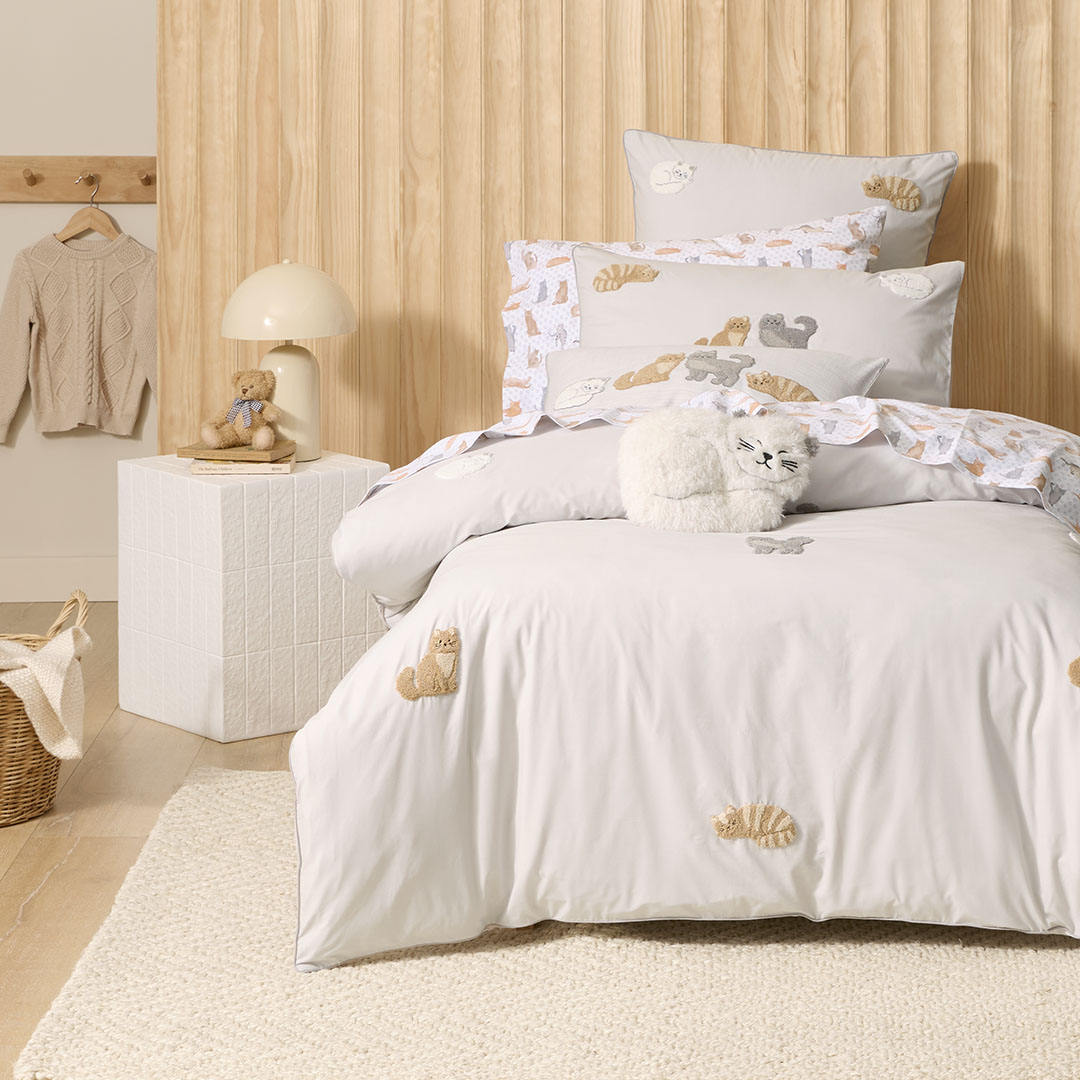 Shop Ruth Embroidered Cat Quilt Cover Online | Bed Bath N' Table
