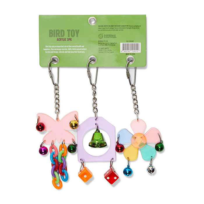 Colorful Acrylic Bird Toy with Bells - 3 Pack