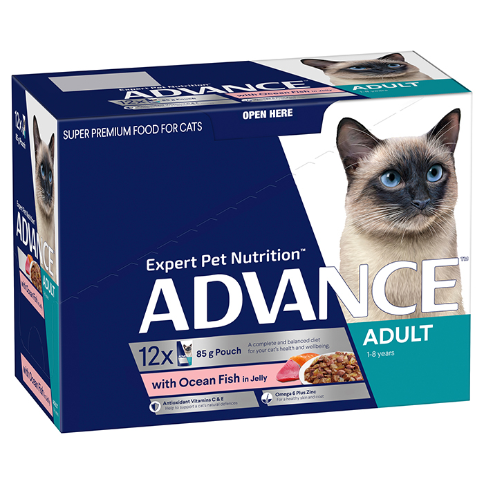 Advance Adult Wet Cat Food with Ocean Fish in Jelly 12x85g Pouches, 85g x 12
