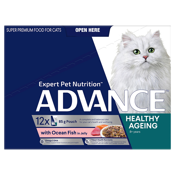 Advance Adult Healthy Ageing Wet Cat Food with Ocean Fish in Jelly 12x85g Pouches, 85g x 12