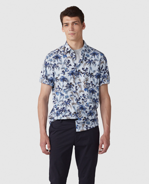 Rodd & Gunn Ermedale Cotton Floral Print Regular Fit Button Down Shirt In Sky