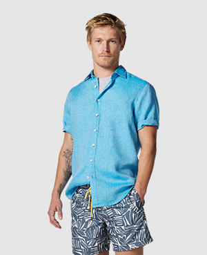 Rodd & Gunn Waiheke Original Fit Short Sleeve Linen Button-up Shirt In Cobalt