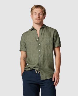 Rodd & Gunn Waiheke Original Fit Short Sleeve Linen Button-up Shirt In Kelp