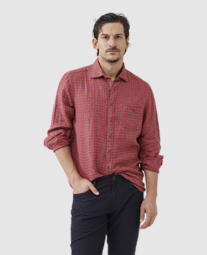 Rodd & Gunn White Pine Avenue Check Linen Button-up Shirt In Flamingo