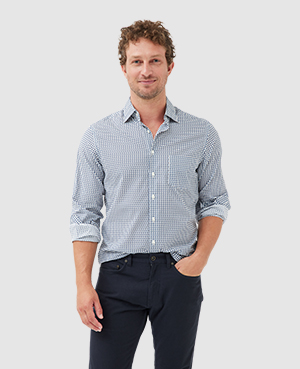 Rodd & Gunn Marshland Geo Print Button-up Shirt In Ocean Blue