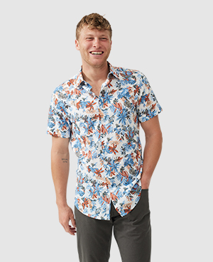 Rodd & Gunn Oyster Cove Floral Print Short Sleeve Cotton Button-up Shirt In Turquoise