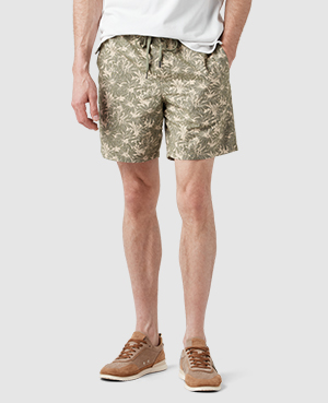 Rodd & Gunn Main Beach Floral Stretch Cotton Drawstring Shorts In Sage