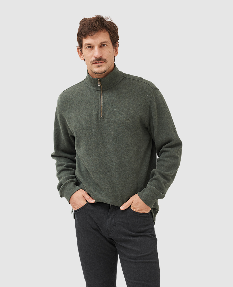 Rodd & Gunn Robbies Road Quarter Zip Sweater In Forest
