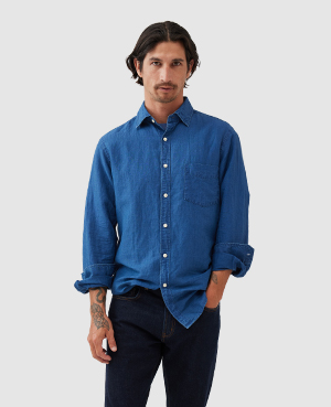 Rodd & Gunn Clifton Slim Fit Button Front Shirt In Mid Blue