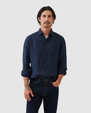 Rodd & Gunn Kingswell Sports Fit Solid Linen Button-up Shirt In Raw Indigo
