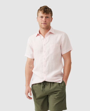 Rodd & Gunn Palm Beach Sports Fit Short Sleeve Linen Button-up Shirt In Rosewater
