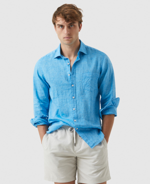 Rodd & Gunn Rodd And Gunn Coromandel Long Sleeve Slim Fit Linen Shirt In Cyan