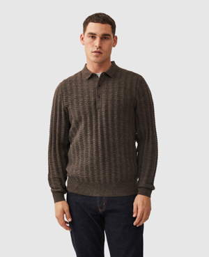 Rodd & Gunn Walter Peak Ribbed Polo Sweater In Coal