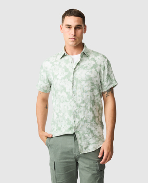 Rodd & Gunn Springflat Slim Fit Short Sleeve Linen Shirt In Pistachio