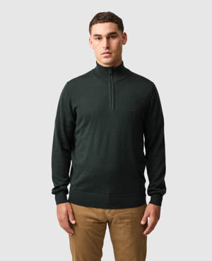Rodd & Gunn Nobles Funnel Neck Merino Wool Half Zip Sweater In Forest