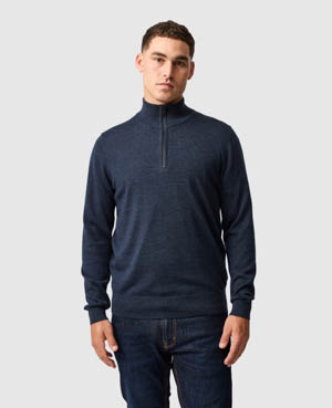 Rodd & Gunn Nobles Funnel Neck Merino Wool Half Zip Sweater In Midnight