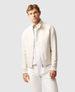 Rodd & Gunn Mcleod Bay Linen Blend Bomber Jacket In Wheat