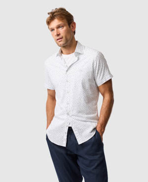 Rodd & Gunn Raview Scatter Print Short Sleeve Cotton Button-up Shirt In Blanc