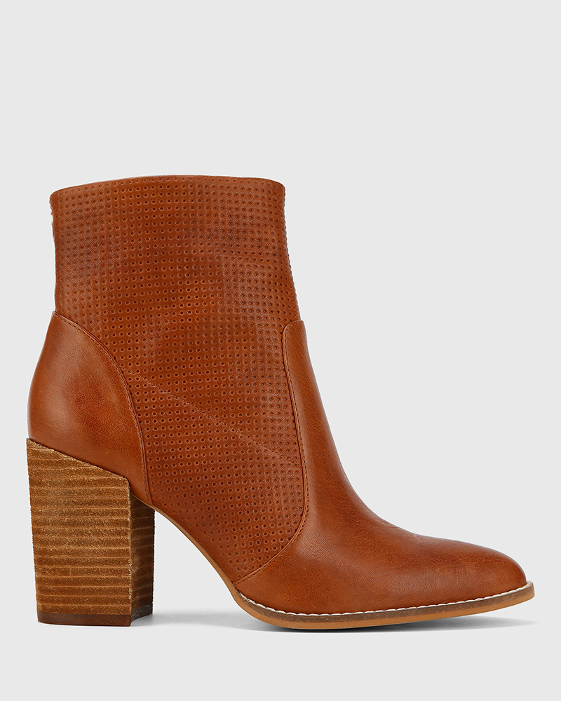 Halstead Cognac Leather Block Heel Ankle Boot