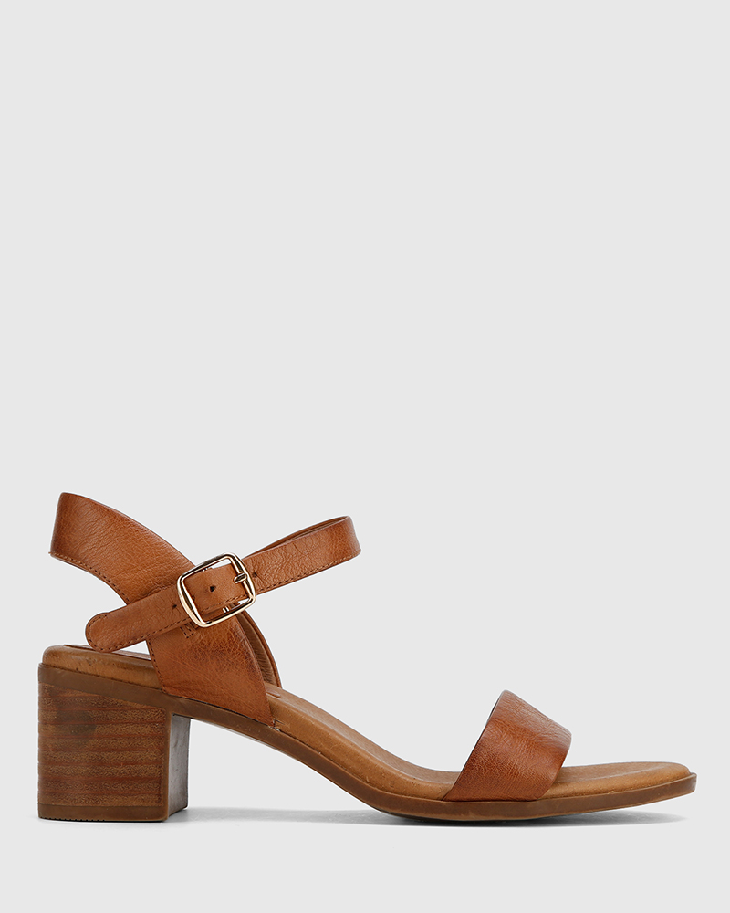 Kathleen Cognac Leather Open Toe Block Heel Sandal